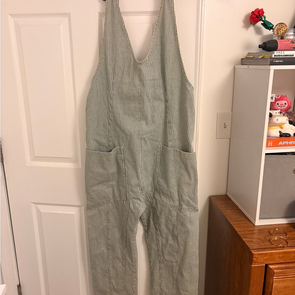 We The Free Sage Green Striped Utility Jumpsuit
